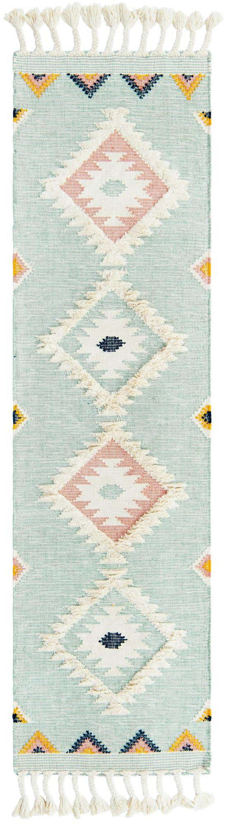 Light Aqua 2' 7 x 10' Mesa Runner Area Rug 100% Wool Geometric All Natural Carpet for Living, Dining, Office, Bedrooms, Dorms, Kitchens for Sale at Rug Engine