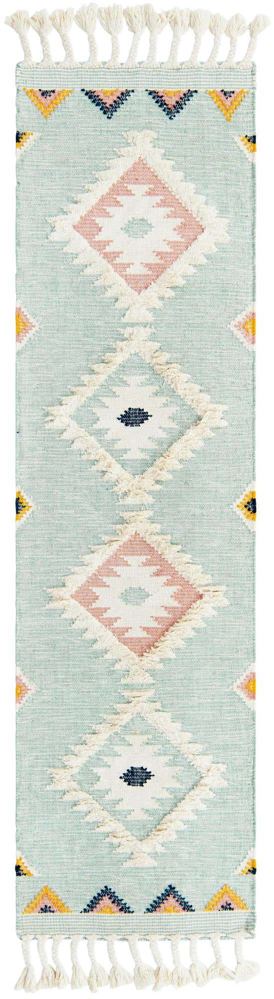 Light Aqua 2' 7 x 10' Mesa Runner Area Rug 100% Wool Geometric All Natural Carpet for Living, Dining, Office, Bedrooms, Dorms, Kitchens for Sale at Rug Engine