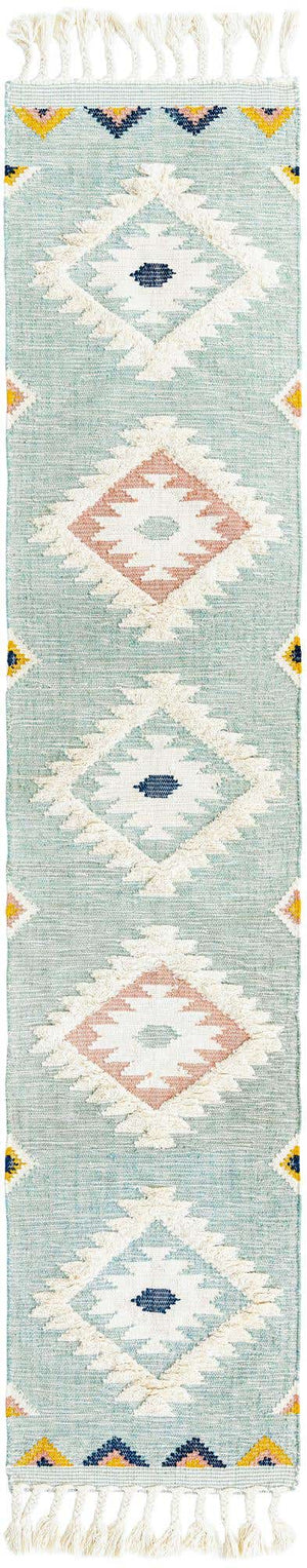 Light Aqua 2' 7 x 13' 1 Mesa Runner Area Rug 100% Wool Geometric All Natural Carpet for Living, Dining, Office, Bedrooms, Dorms, Kitchens for Sale at Rug Engine