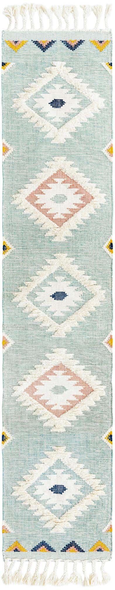 Light Aqua 2' 7 x 13' 1 Mesa Runner Area Rug 100% Wool Geometric All Natural Carpet for Living, Dining, Office, Bedrooms, Dorms, Kitchens for Sale at Rug Engine