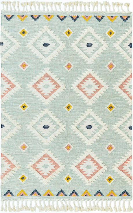 Light Aqua 7' 1 x 10' Mesa Rectangle Area Rug 100% Wool Geometric All Natural Carpet for Living, Dining, Office, Bedrooms, Dorms, Kitchens for Sale at Rug Engine