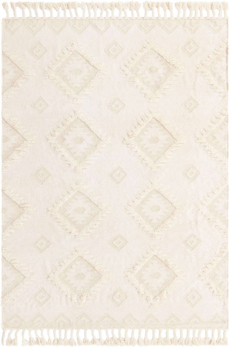 Ivory 7' 1 x 10' Mesa Rectangle Area Rug 100% Wool Geometric All Natural Carpet for Living, Dining, Office, Bedrooms, Dorms, Kitchens for Sale at Rug Engine