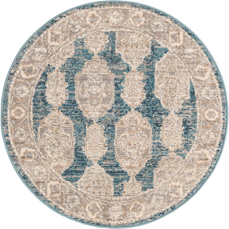 Blue 3' 3 x 3' 3 Lola Round Area Rug Polypropylene With Jute Backing Traditional Pattern Easy Clean Carpet for Home Interior Design for Sale at Rug Engine