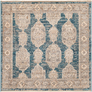 Blue 3' 3 x 3' 3 Lola Square Area Rug Polypropylene With Jute Backing Traditional Pattern Easy Clean Carpet for Home Interior Design for Sale at Rug Engine