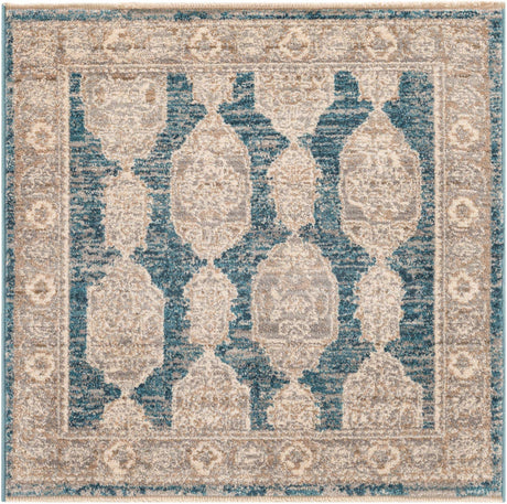 Blue 3' 3 x 3' 3 Lola Square Area Rug Polypropylene With Jute Backing Traditional Pattern Easy Clean Carpet for Home Interior Design for Sale at Rug Engine