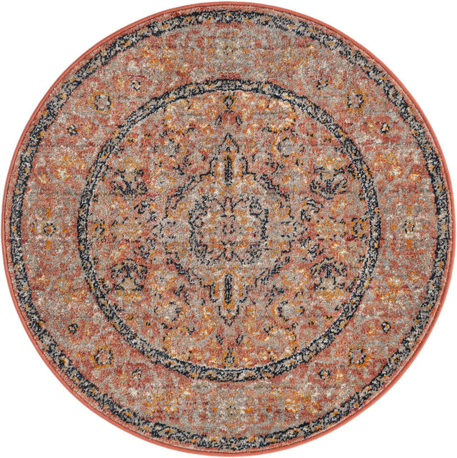 Brick Red 3' 3 x 3' 3 Lola Round Area Rug Polypropylene With Jute Backing Traditional Pattern Easy Clean Carpet for Home Interior Design for Sale at Rug Engine
