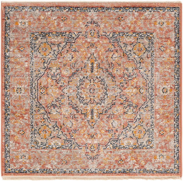 Brick Red 3' 3 x 3' 3 Lola Square Area Rug Polypropylene With Jute Backing Traditional Pattern Easy Clean Carpet for Home Interior Design for Sale at Rug Engine