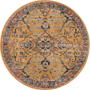 Yellow 3' 3 x 3' 3 Lola Round Area Rug Polypropylene With Jute Backing Traditional Pattern Easy Clean Carpet for Home Interior Design for Sale at Rug Engine