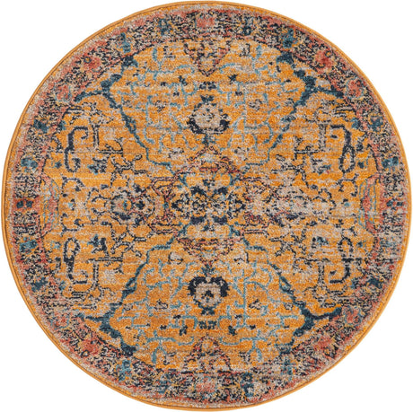 Yellow 3' 3 x 3' 3 Lola Round Area Rug Polypropylene With Jute Backing Traditional Pattern Easy Clean Carpet for Home Interior Design for Sale at Rug Engine