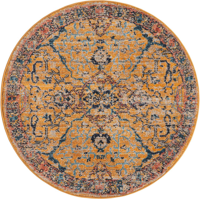 Yellow 3' 3 x 3' 3 Lola Round Area Rug Polypropylene With Jute Backing Traditional Pattern Easy Clean Carpet for Home Interior Design for Sale at Rug Engine