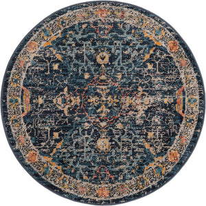 Navy Blue 3' 3 x 3' 3 Lola Round Area Rug Polypropylene With Jute Backing Traditional Pattern Easy Clean Carpet for Home Interior Design for Sale at Rug Engine