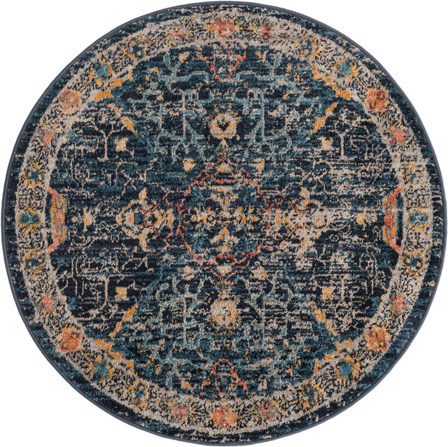 Navy Blue 3' 3 x 3' 3 Lola Round Area Rug Polypropylene With Jute Backing Traditional Pattern Easy Clean Carpet for Home Interior Design for Sale at Rug Engine