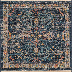 Navy Blue 3' 3 x 3' 3 Lola Square Area Rug Polypropylene With Jute Backing Traditional Pattern Easy Clean Carpet for Home Interior Design for Sale at Rug Engine