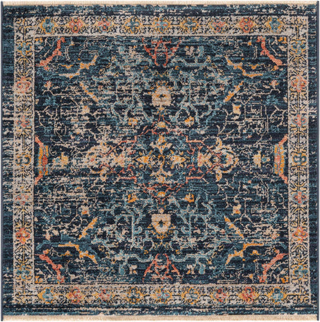 Navy Blue 3' 3 x 3' 3 Lola Square Area Rug Polypropylene With Jute Backing Traditional Pattern Easy Clean Carpet for Home Interior Design for Sale at Rug Engine