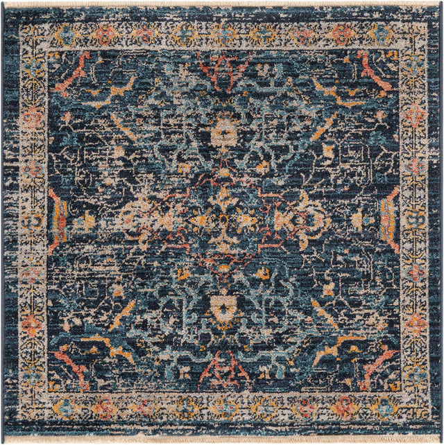 Navy Blue 3' 3 x 3' 3 Lola Square Area Rug Polypropylene With Jute Backing Traditional Pattern Easy Clean Carpet for Home Interior Design for Sale at Rug Engine