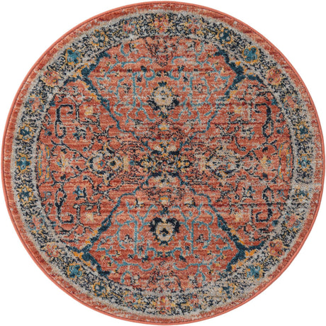 Brick Red 3' 3 x 3' 3 Lola Round Area Rug Polypropylene With Jute Backing Traditional Pattern Easy Clean Carpet for Home Interior Design for Sale at Rug Engine