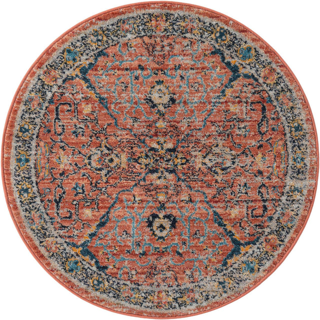 Brick Red 3' 3 x 3' 3 Lola Round Area Rug Polypropylene With Jute Backing Traditional Pattern Easy Clean Carpet for Home Interior Design for Sale at Rug Engine