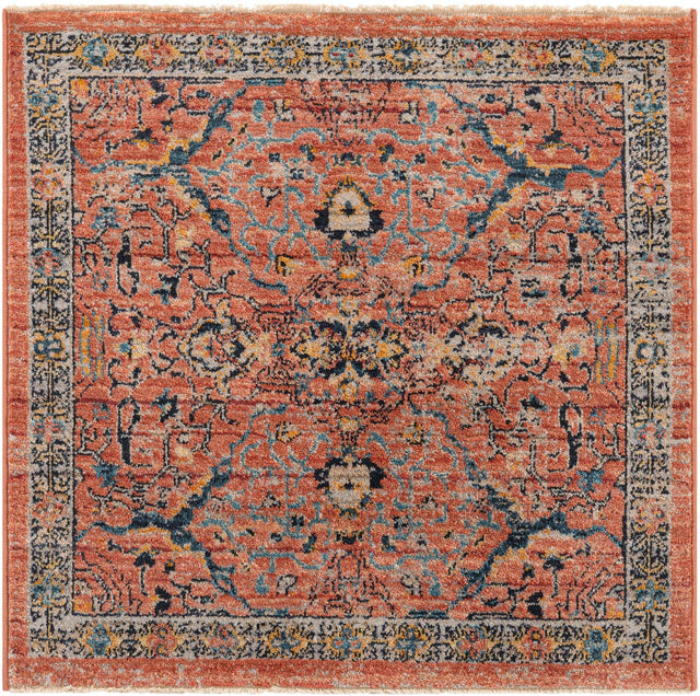 Brick Red 3' 3 x 3' 3 Lola Square Area Rug Polypropylene With Jute Backing Traditional Pattern Easy Clean Carpet for Home Interior Design for Sale at Rug Engine