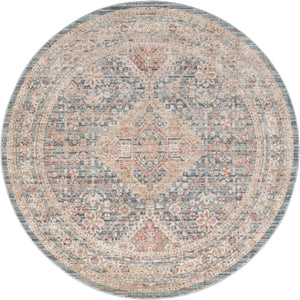 Blue 3' 3 x 3' 3 Noble Round Area Rug 100% Polyester Traditional Distressed Classic Contemporary Carpet for Home Decor for Sale at Rug Engine