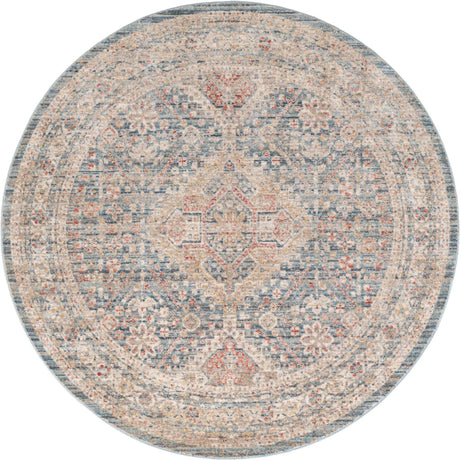Blue 3' 3 x 3' 3 Noble Round Area Rug 100% Polyester Traditional Distressed Classic Contemporary Carpet for Home Decor for Sale at Rug Engine