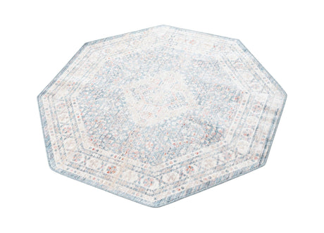 Blue 3' 11 x 3' 11 Noble Octagon Area Rug 100% Polyester Traditional Distressed Classic Contemporary Carpet for Home Decor for Sale at Rug Engine