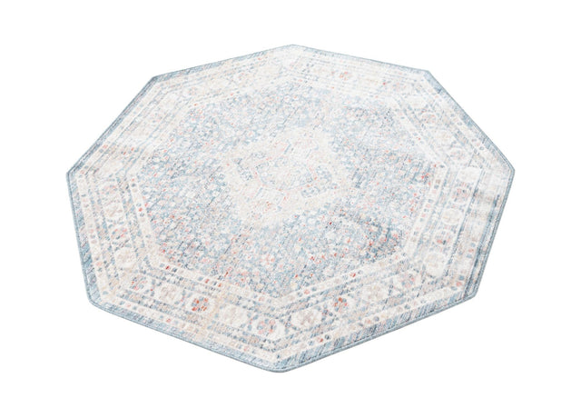 Blue 3' 11 x 3' 11 Noble Octagon Area Rug 100% Polyester Traditional Distressed Classic Contemporary Carpet for Home Decor for Sale at Rug Engine