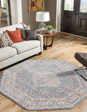 Blue 3' 11 x 3' 11 Noble Octagon Area Rug 100% Polyester Traditional Distressed Classic Contemporary Carpet for Home Decor for Sale at Rug Engine
