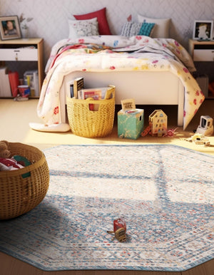 Blue 3' 11 x 3' 11 Noble Octagon Area Rug 100% Polyester Traditional Distressed Classic Contemporary Carpet for Home Decor for Sale at Rug Engine