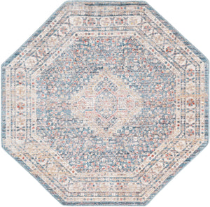 Blue 3' 11 x 3' 11 Noble Octagon Area Rug 100% Polyester Traditional Distressed Classic Contemporary Carpet for Home Decor for Sale at Rug Engine