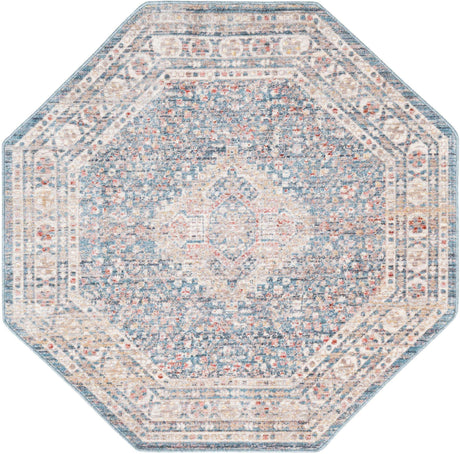 Blue 3' 11 x 3' 11 Noble Octagon Area Rug 100% Polyester Traditional Distressed Classic Contemporary Carpet for Home Decor for Sale at Rug Engine