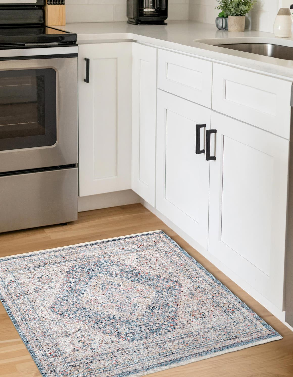 Blue 3' 3 x 3' 3 Noble Square Area Rug 100% Polyester Traditional Distressed Classic Contemporary Carpet for Home Decor for Sale at Rug Engine