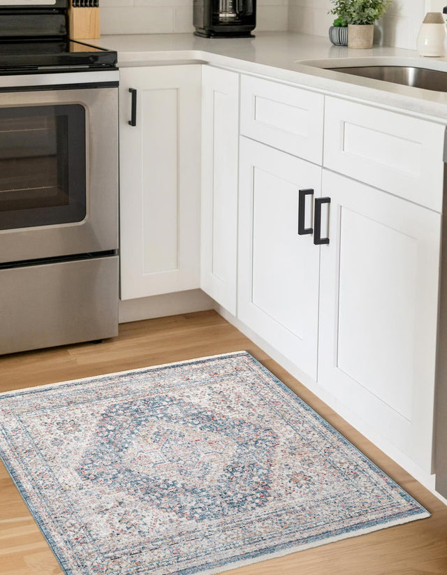 Blue 3' 3 x 3' 3 Noble Square Area Rug 100% Polyester Traditional Distressed Classic Contemporary Carpet for Home Decor for Sale at Rug Engine