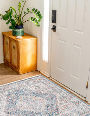 Blue 3' 11 x 3' 11 Noble Square Area Rug 100% Polyester Traditional Distressed Classic Contemporary Carpet for Home Decor for Sale at Rug Engine