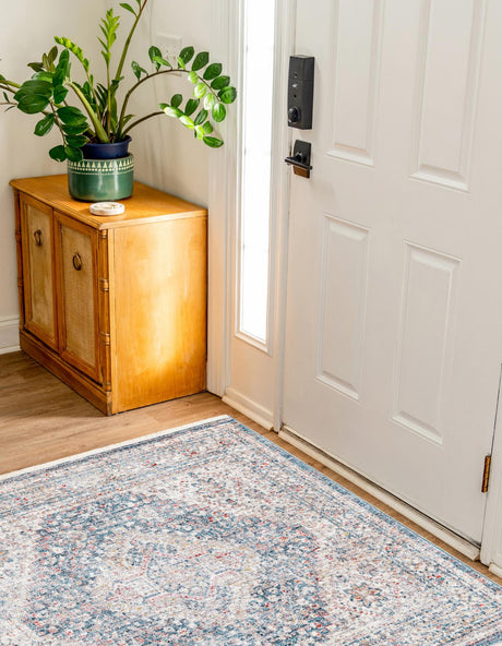 Blue 3' 11 x 3' 11 Noble Square Area Rug 100% Polyester Traditional Distressed Classic Contemporary Carpet for Home Decor for Sale at Rug Engine