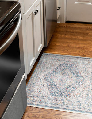 Blue 3' 3 x 3' 3 Noble Square Area Rug 100% Polyester Traditional Distressed Classic Contemporary Carpet for Home Decor for Sale at Rug Engine