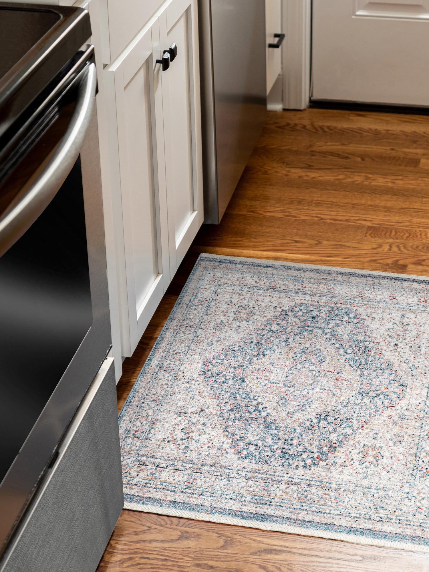 Blue 3' 11 x 3' 11 Noble Square Area Rug 100% Polyester Traditional Distressed Classic Contemporary Carpet for Home Decor for Sale at Rug Engine