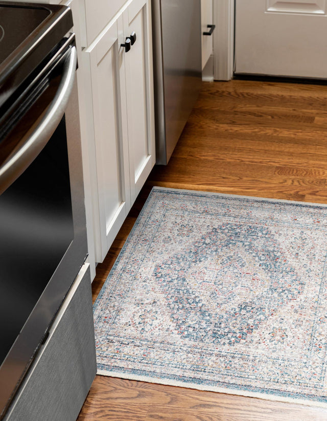 Blue 3' 11 x 3' 11 Noble Square Area Rug 100% Polyester Traditional Distressed Classic Contemporary Carpet for Home Decor for Sale at Rug Engine