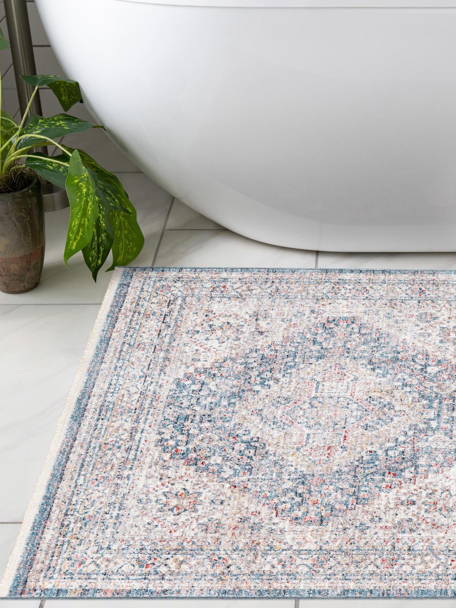 Blue 3' 11 x 3' 11 Noble Square Area Rug 100% Polyester Traditional Distressed Classic Contemporary Carpet for Home Decor for Sale at Rug Engine