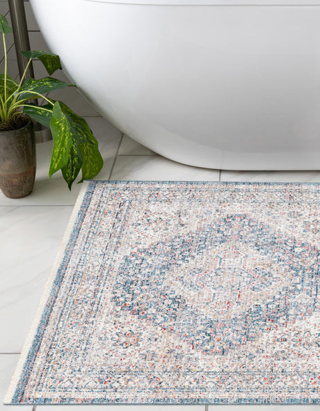 Blue 3' 11 x 3' 11 Noble Square Area Rug 100% Polyester Traditional Distressed Classic Contemporary Carpet for Home Decor for Sale at Rug Engine