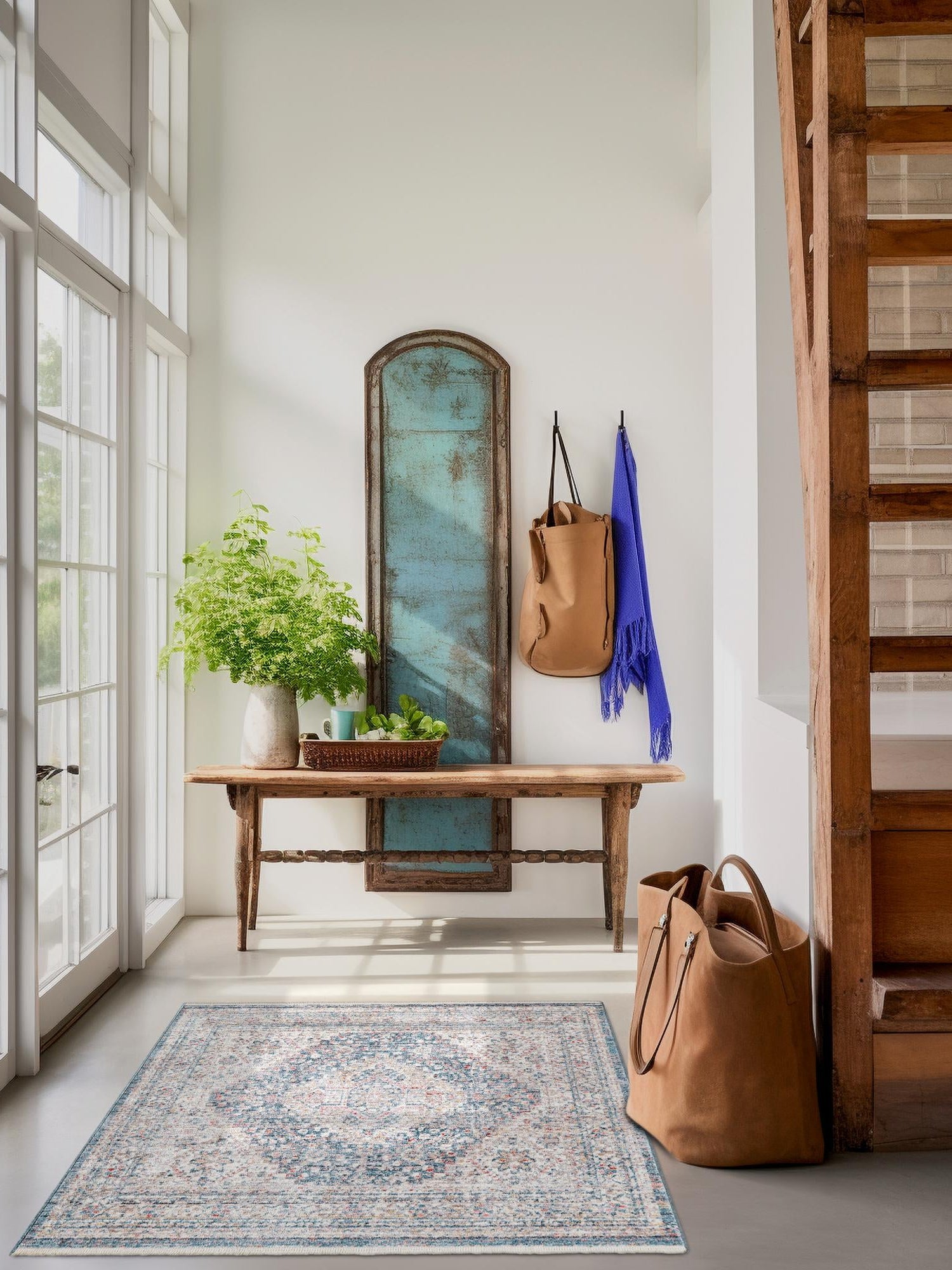 Blue 3' 11 x 3' 11 Noble Square Area Rug 100% Polyester Traditional Distressed Classic Contemporary Carpet for Home Decor for Sale at Rug Engine