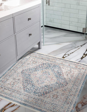 Blue 3' 3 x 3' 3 Noble Square Area Rug 100% Polyester Traditional Distressed Classic Contemporary Carpet for Home Decor for Sale at Rug Engine