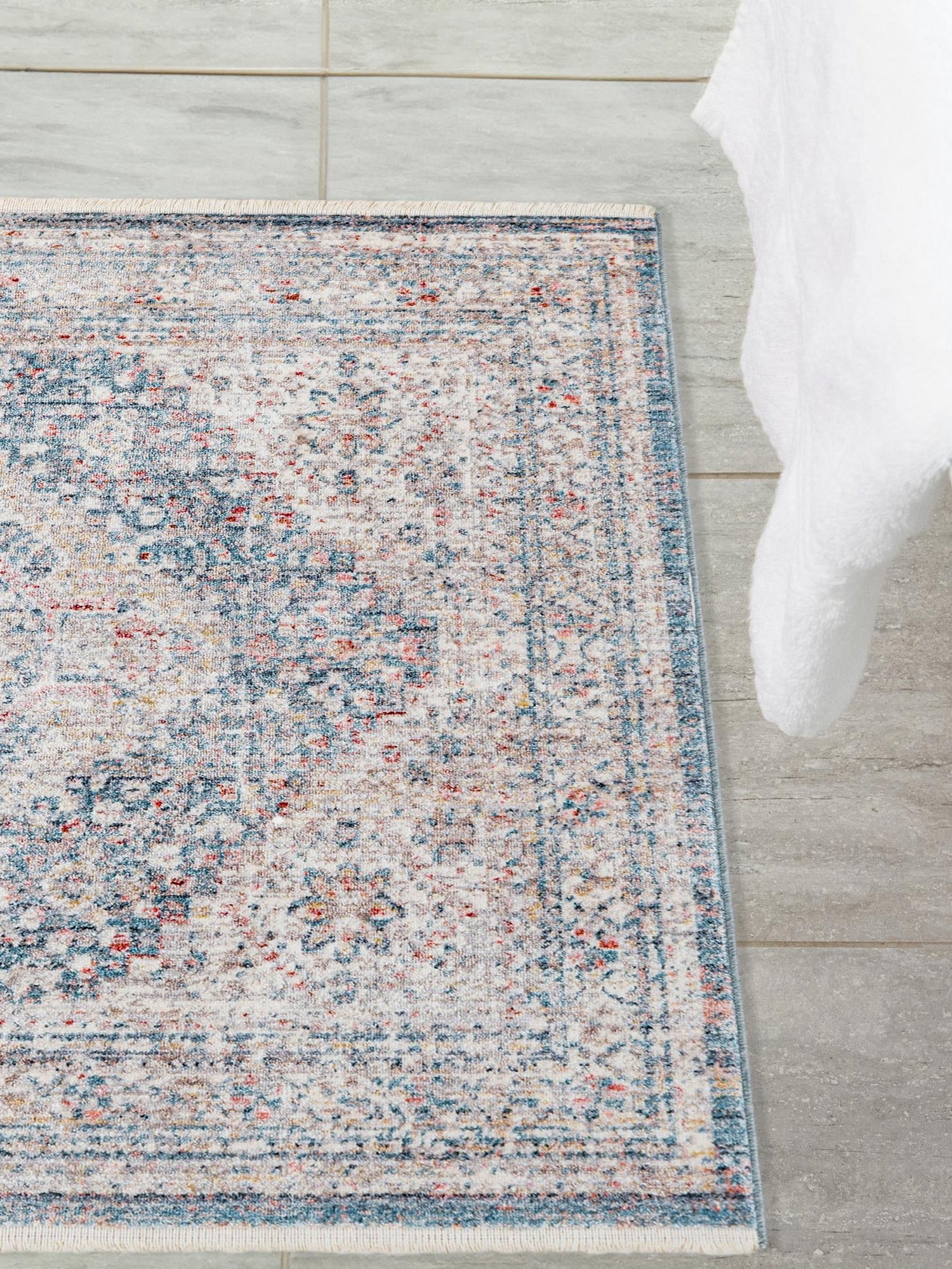 Blue 3' 11 x 3' 11 Noble Square Area Rug 100% Polyester Traditional Distressed Classic Contemporary Carpet for Home Decor for Sale at Rug Engine