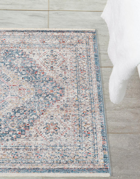 Blue 3' 11 x 3' 11 Noble Square Area Rug 100% Polyester Traditional Distressed Classic Contemporary Carpet for Home Decor for Sale at Rug Engine