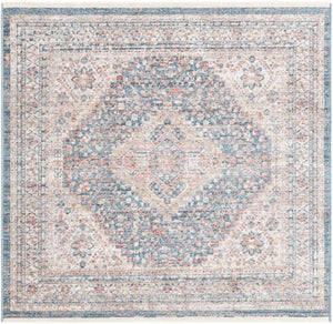 Blue 3' 11 x 3' 11 Noble Square Area Rug 100% Polyester Traditional Distressed Classic Contemporary Carpet for Home Decor for Sale at Rug Engine