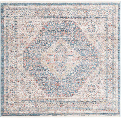 Blue 3' 11 x 3' 11 Noble Square Area Rug 100% Polyester Traditional Distressed Classic Contemporary Carpet for Home Decor for Sale at Rug Engine