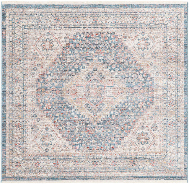 Blue 3' 11 x 3' 11 Noble Square Area Rug 100% Polyester Traditional Distressed Classic Contemporary Carpet for Home Decor for Sale at Rug Engine