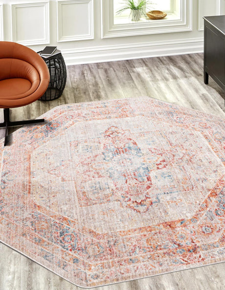 Multicolor 3' 11 x 3' 11 Noble Octagon Area Rug 100% Polyester Traditional Distressed Classic Contemporary Carpet for Home Decor for Sale at Rug Engine