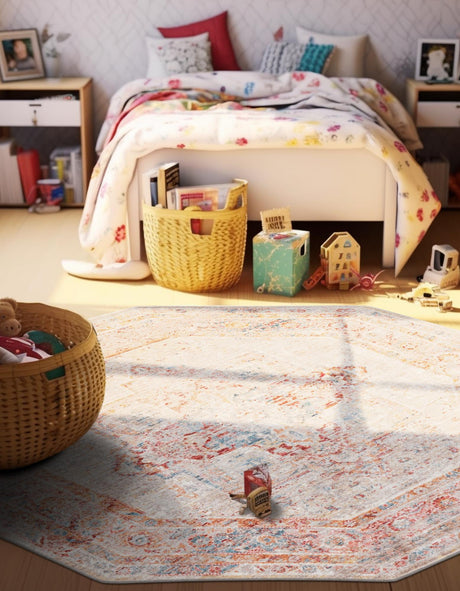 Multicolor 3' 11 x 3' 11 Noble Octagon Area Rug 100% Polyester Traditional Distressed Classic Contemporary Carpet for Home Decor for Sale at Rug Engine
