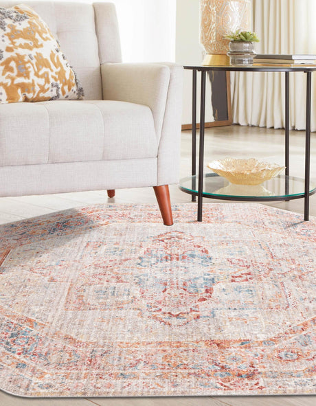 Multicolor 3' 11 x 3' 11 Noble Octagon Area Rug 100% Polyester Traditional Distressed Classic Contemporary Carpet for Home Decor for Sale at Rug Engine