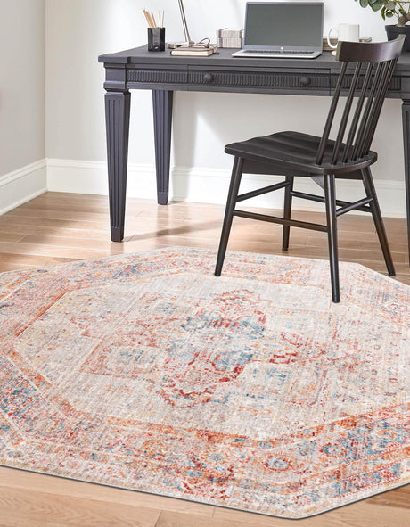 Multicolor 3' 11 x 3' 11 Noble Octagon Area Rug 100% Polyester Traditional Distressed Classic Contemporary Carpet for Home Decor for Sale at Rug Engine
